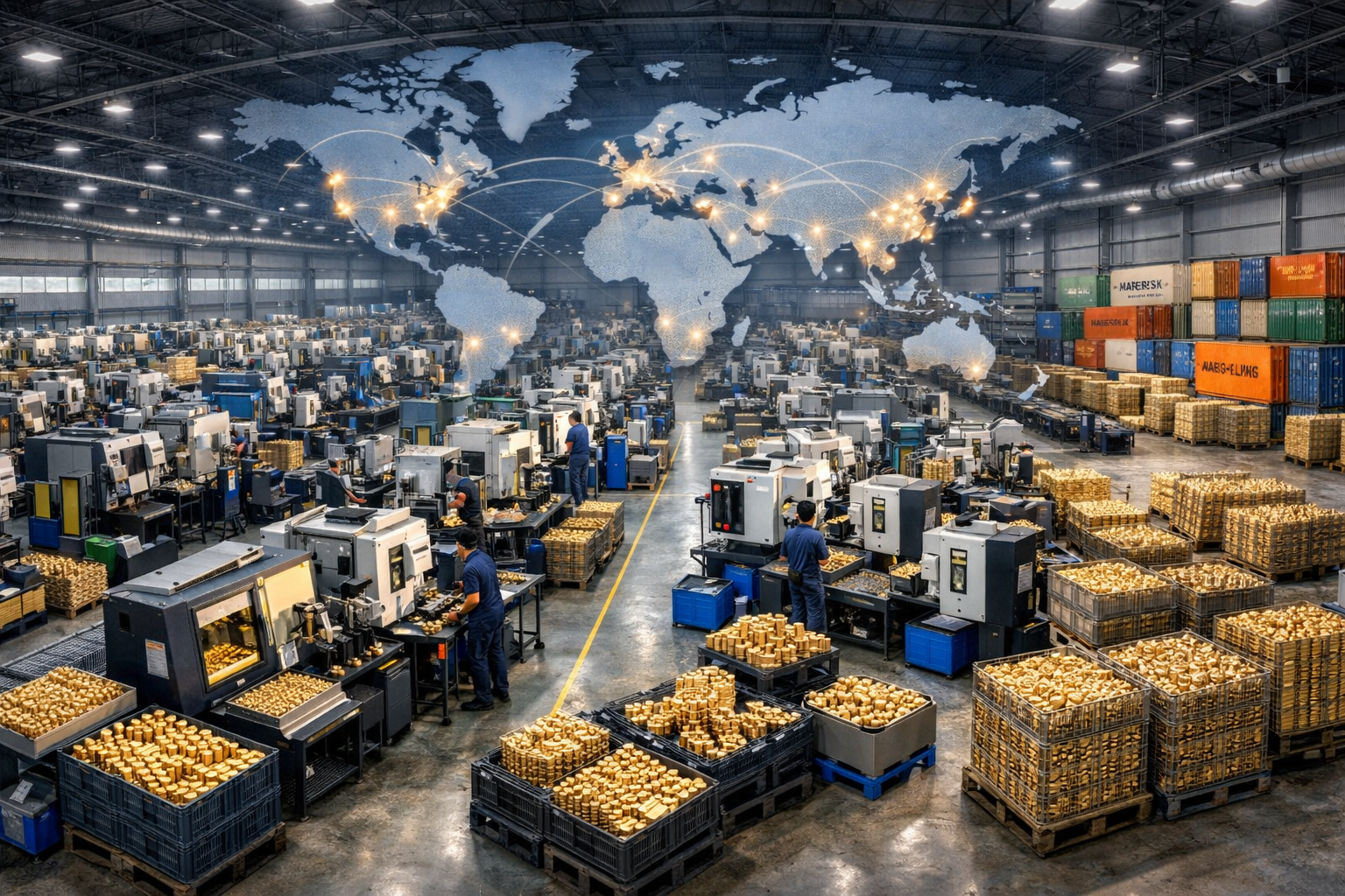 Panoramic factory floor illustrating scalable production lines and workflow